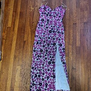 Dazzling Silver, Pink & Purple Sequin Gown – Size 12/14